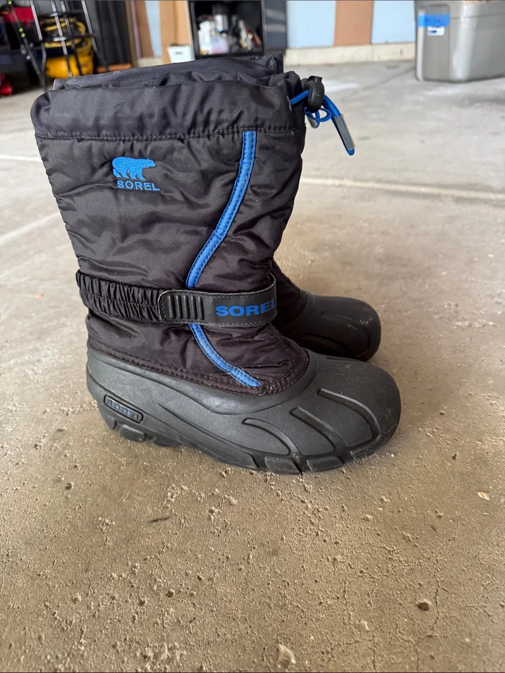 Sorel Black and Blue Insulated Youth Boy Snow Boots